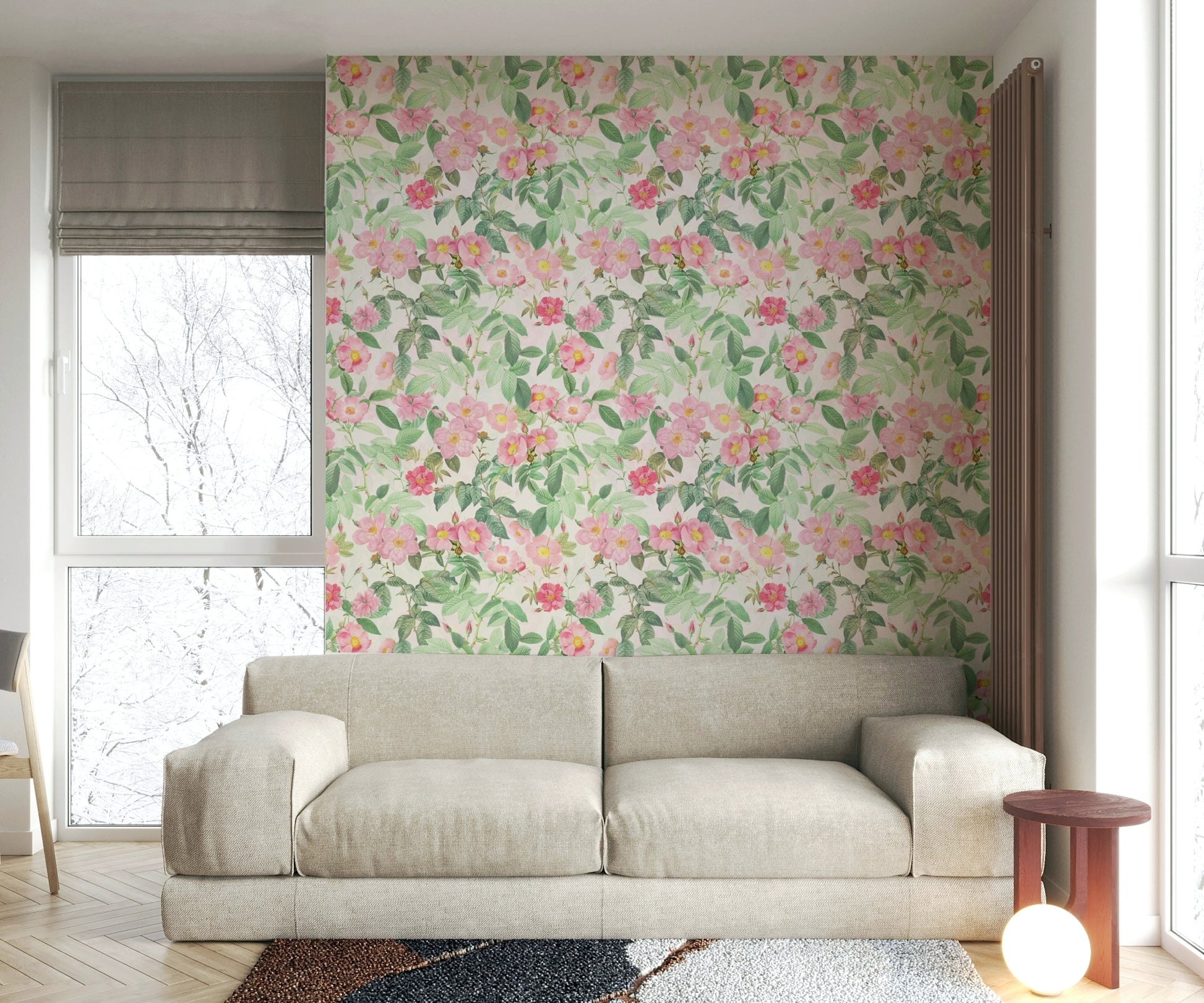 Romantic blush rose mural for living room


