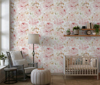 Watercolor rose peel and stick wallpaper Blush Rose Summer Garden