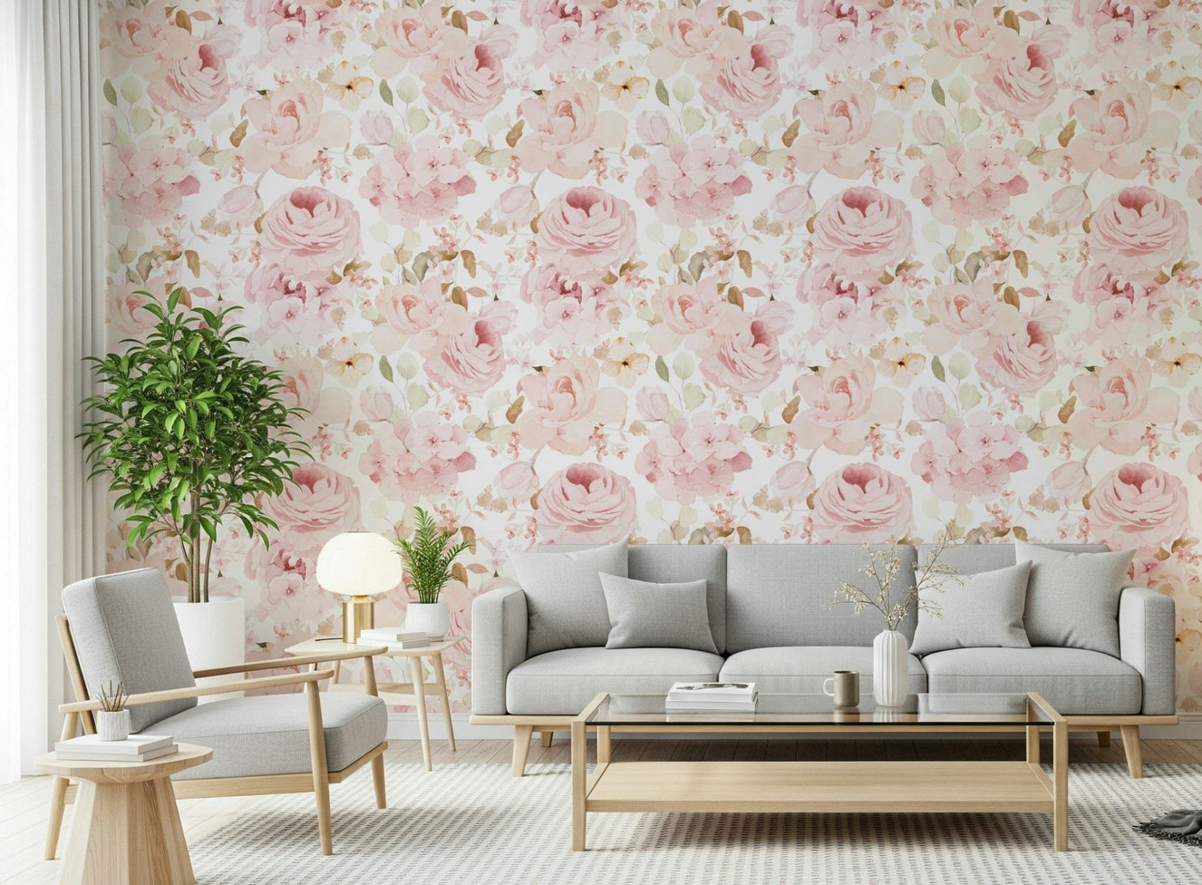 Blush Rose Summer Garden wallpaper for walls
