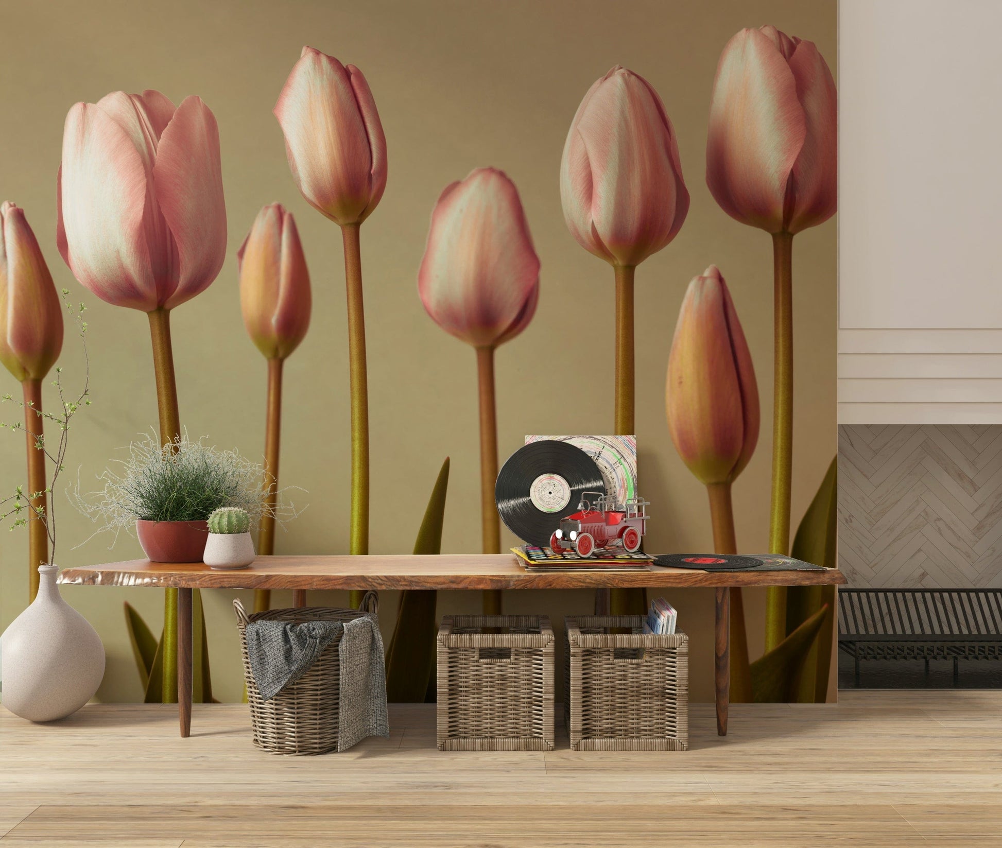 Emerging Elegance: seven stunning tulip buds and blooms wall art.