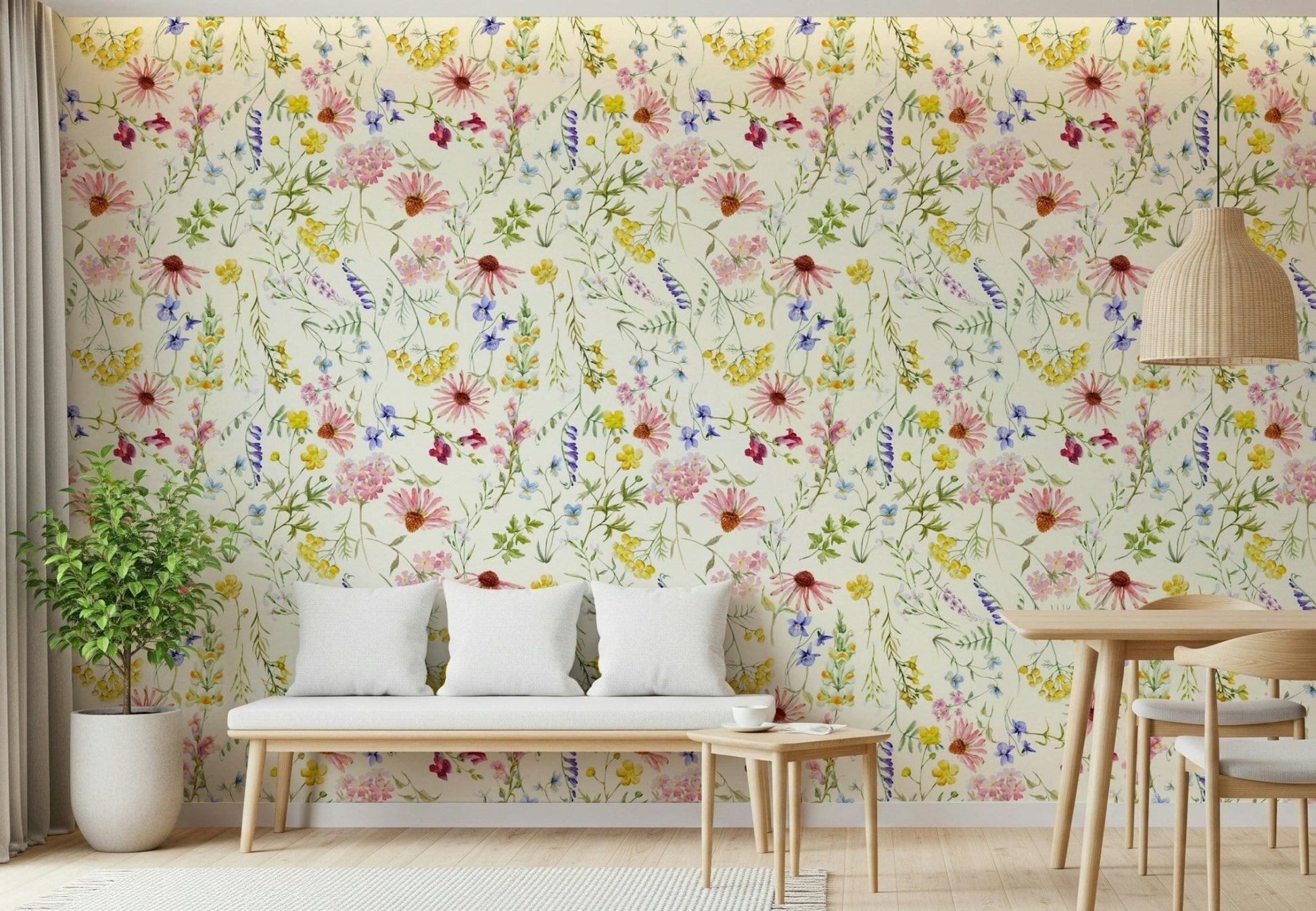 Soft pink meadow wallpaper for workspace backdrop, clean and calming look
