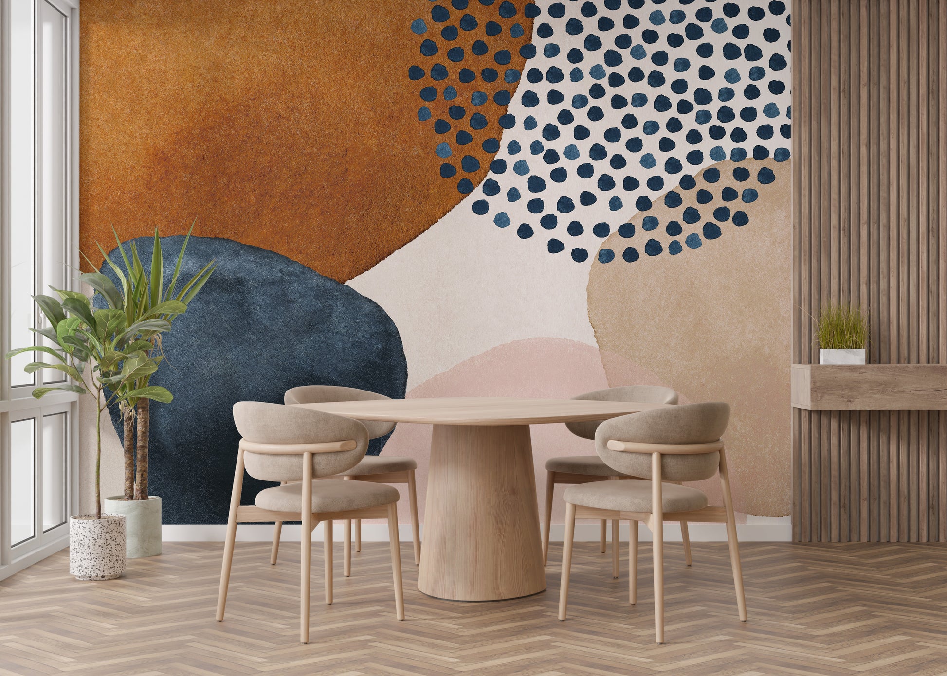 Neutral earthy tones wall mural with abstract watercolor texture..