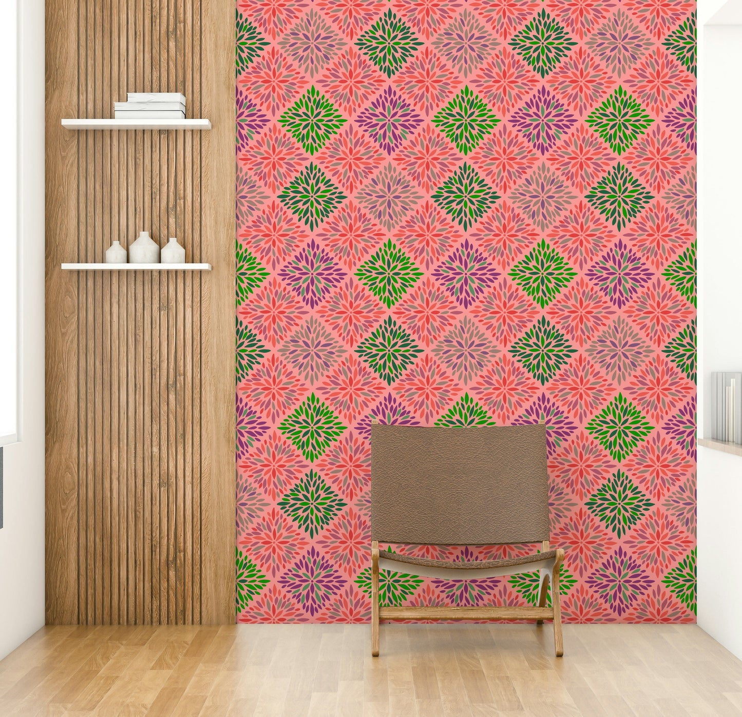 A wall covering with a sophisticated, eclectic feel.

