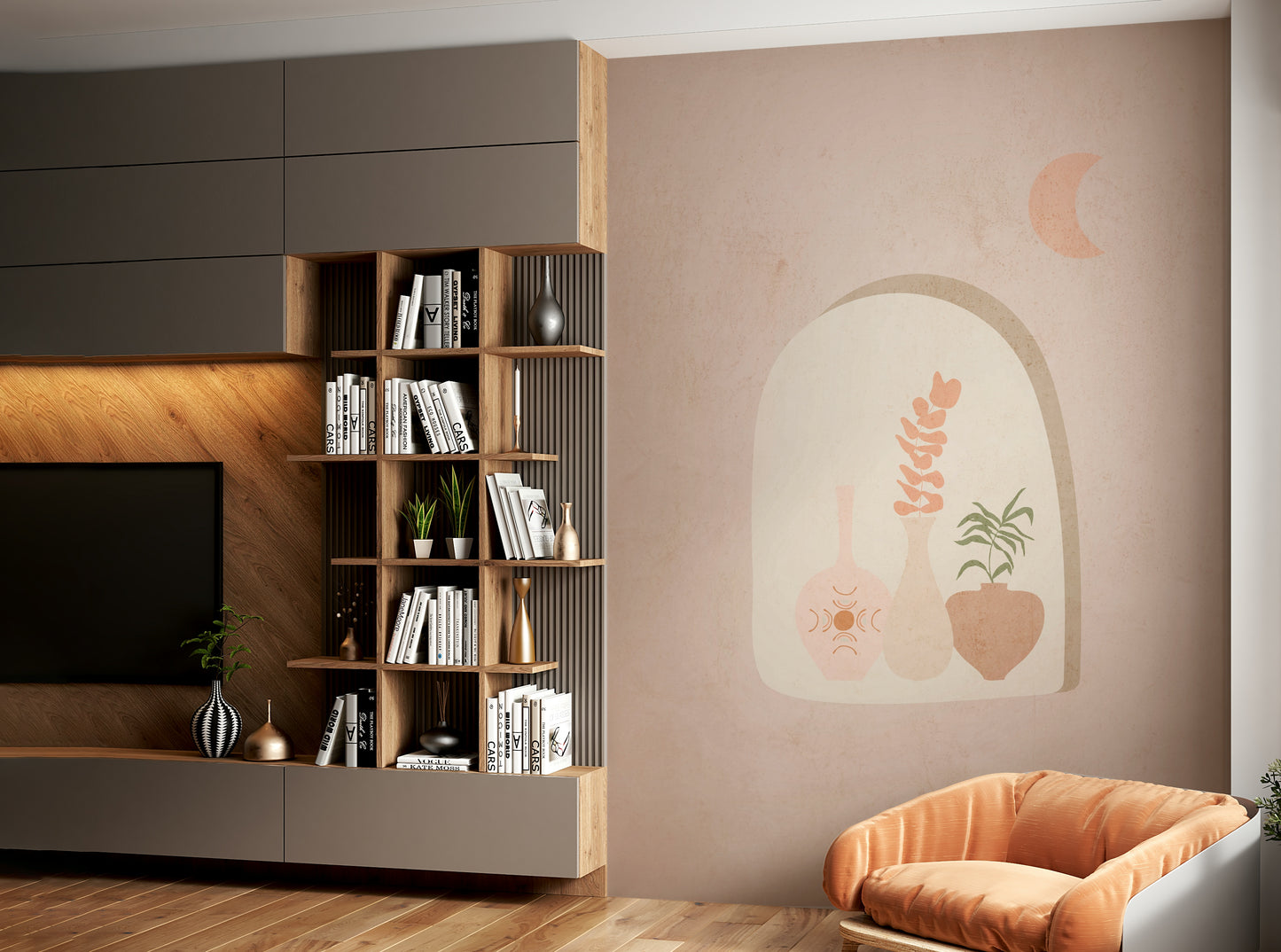 Botanical bohemian mural for cozy interiors

