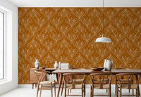 Boho Art Nouveau Folk Floral Mustard Gold Wallpaper – Hand Drawn Wallpaper⁠