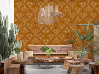 Boho Art Nouveau Folk Floral Mustard Gold Wallpaper – Hand Drawn Wallpaper⁠