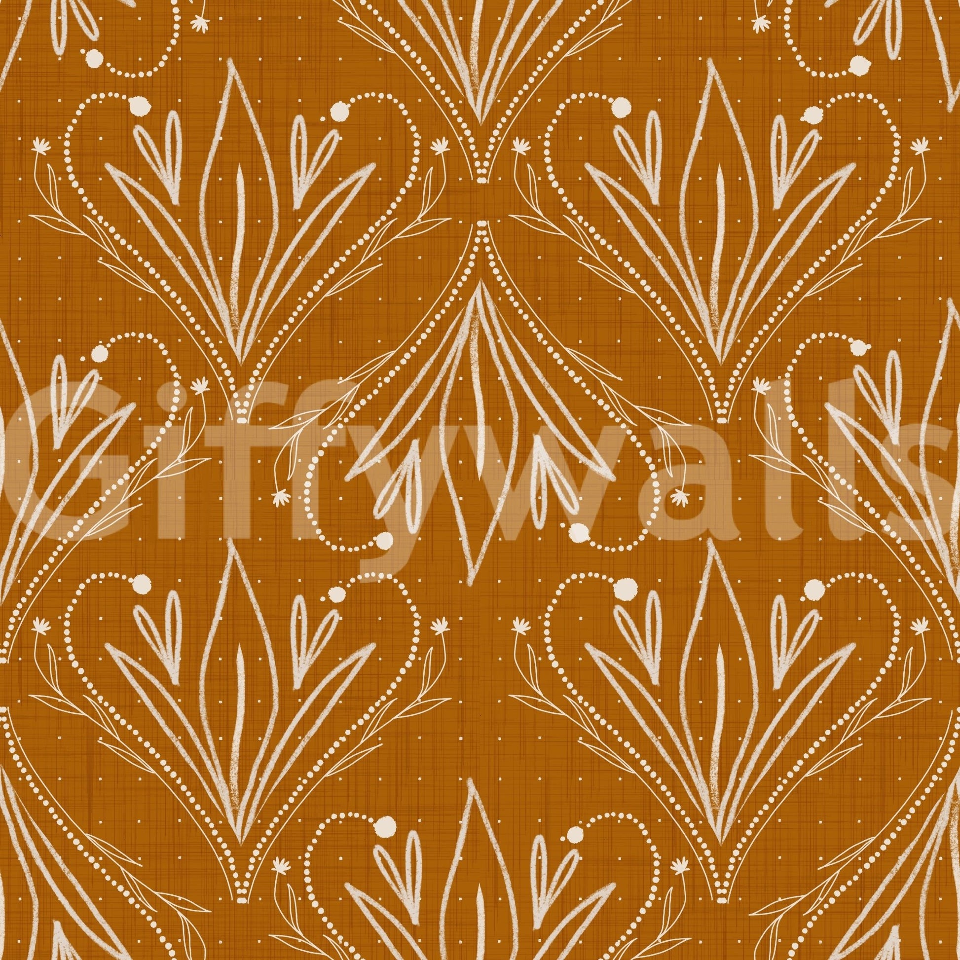 Boho Art Nouveau Folk Floral Mustard Gold Wallpaper – Hand Drawn Wallpaper⁠