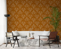 Boho Art Nouveau Folk Floral Mustard Gold Wallpaper – Hand Drawn Wallpaper⁠