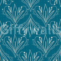 Boho Art Nouveau Folk Floral Teal Blue Wallpaper – Hand Drawn Wallpaper⁠