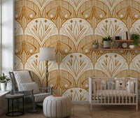 Scallop Butterfly or Floral wall mural, earth tones, warm hue, artisan, decorative surface.