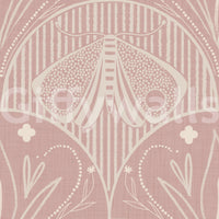 Boho Art Nouveau Scallop Butterfly Floral in Cream and Dust Pink wallpaper close-up showing the cream moth on dusty pink