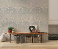 Elegant Art Nouveau Insect Mural Texture Cream Beige Style.