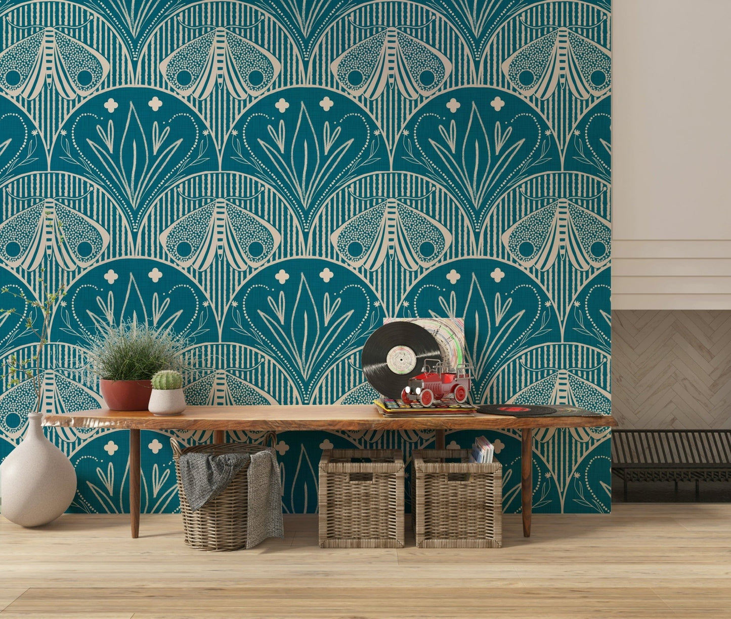 Vibrant Boho Art Nouveau wall mural elegant insect design bold backdrop.