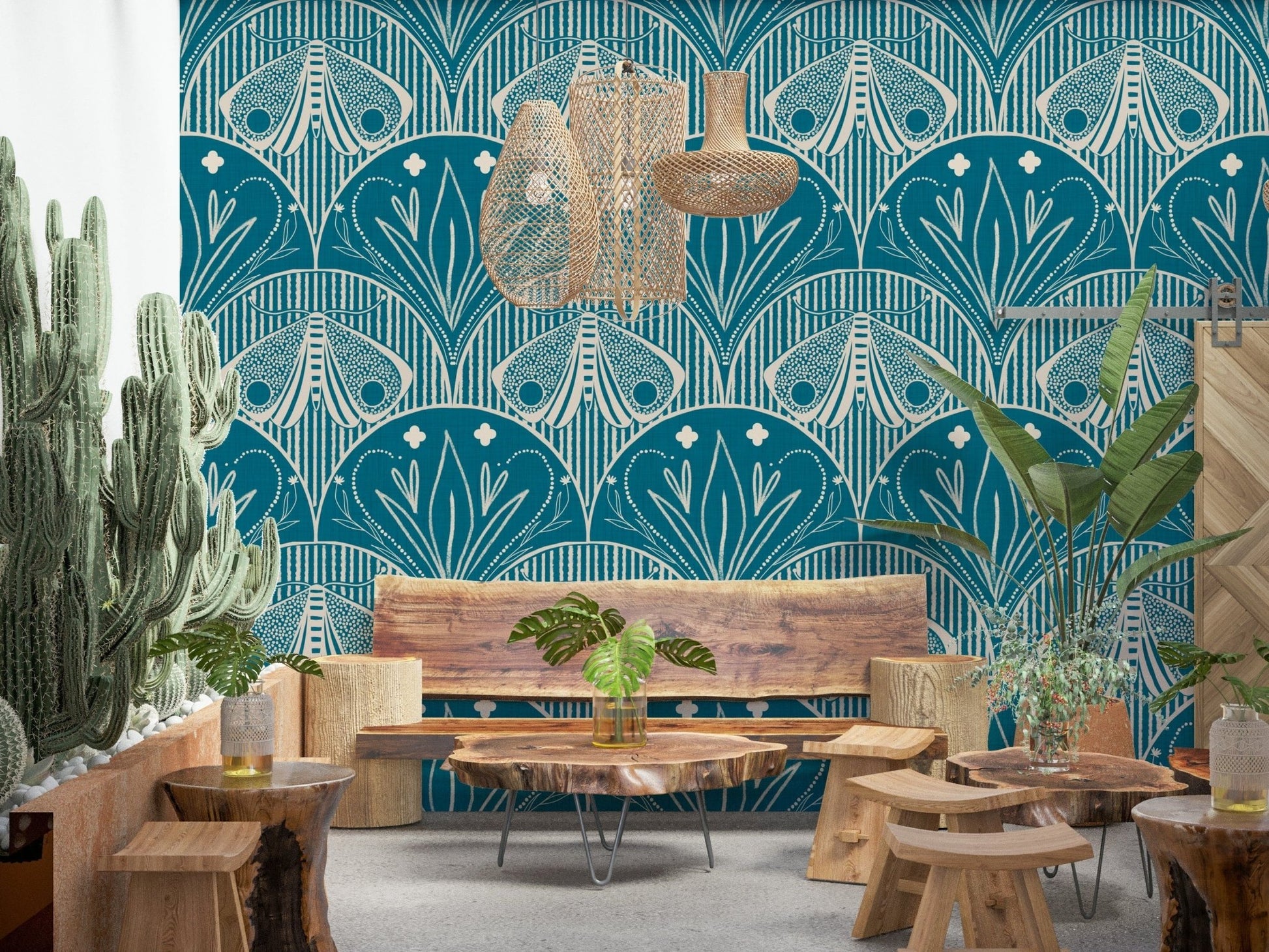 Exquisite Boho Art Nouveau botanical print paper decorative design element.