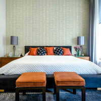 Boho-style wallpaper with pale blue lines

