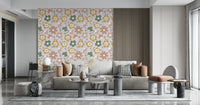 Warm and earthy floral motifs arranged in a bold yet calming boho wallpaper style.