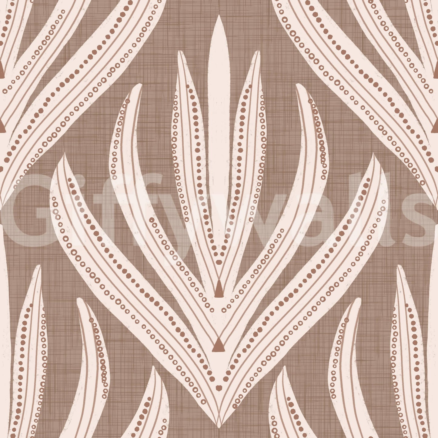 Organic wallpaper with stylized botanical designs arranged in a harmonious boho pattern.