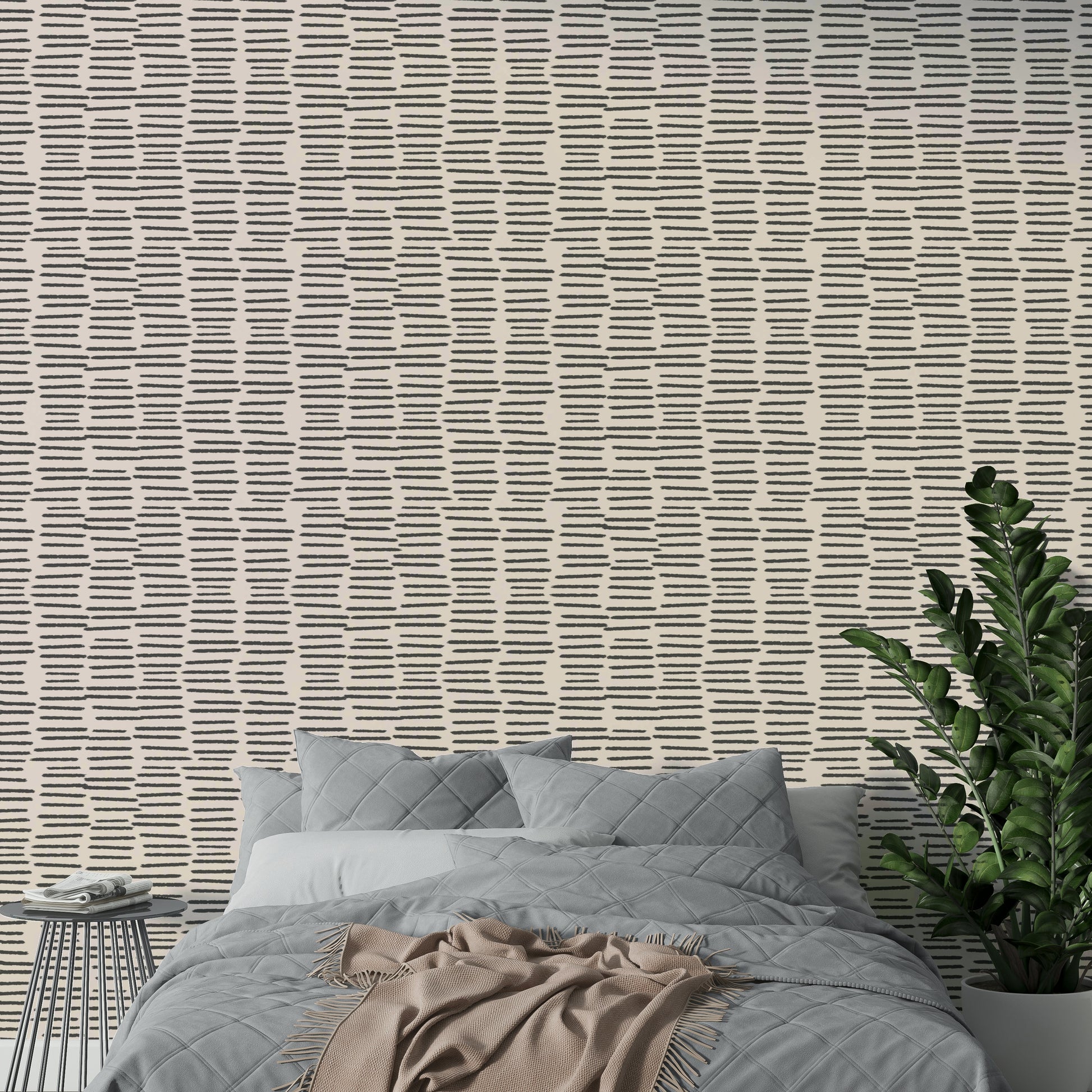 Organic line wallpaper in moody charcoal tones

