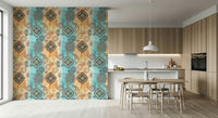 Decorative mural with bohemian-inspired earthy patterns for living rooms or bedrooms.