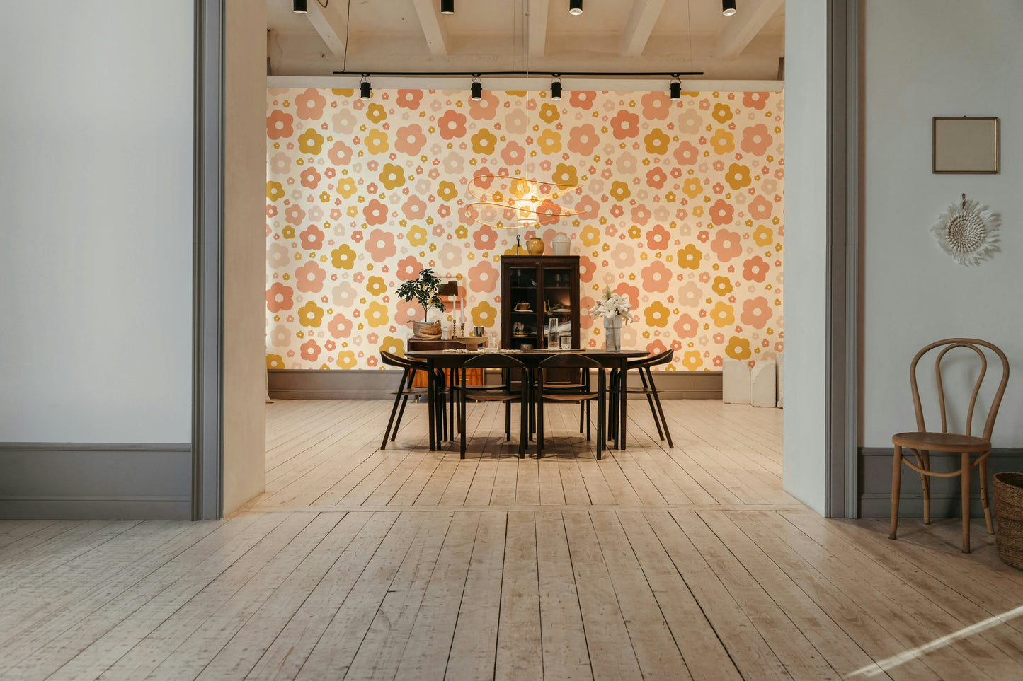 Warm-toned boho flower wall mural

