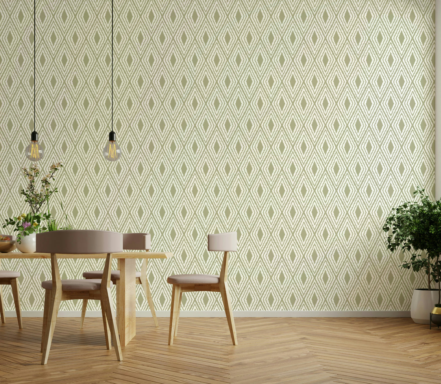 Subtle geometric boho wallpaper in green

