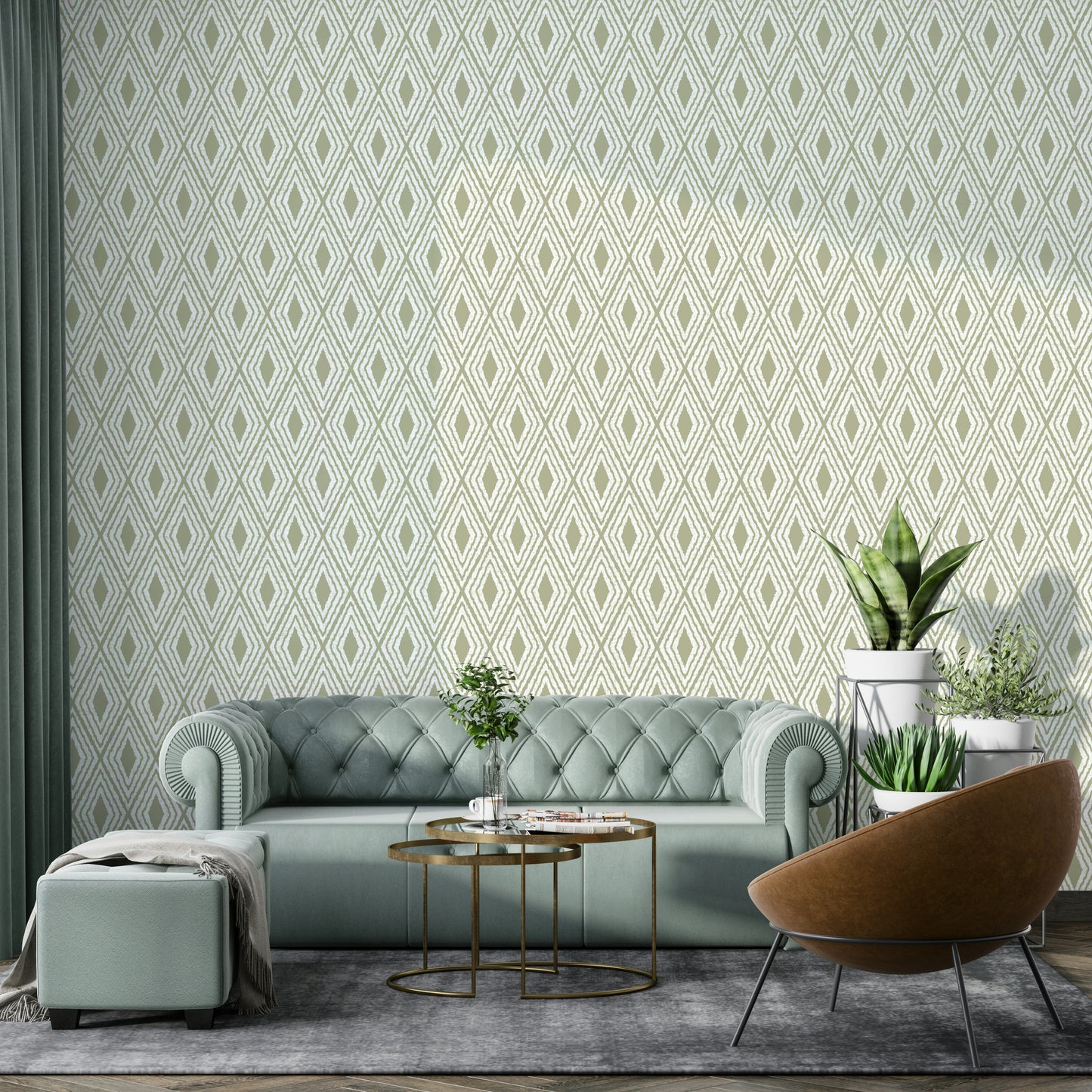 Green diamond patterned wallpaper for walls

