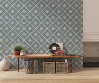 Boho Dotted Lattice Grunge Calming Blue Wallpaper⁠