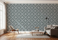 Boho Dotted Lattice Grunge Calming Blue Wallpaper⁠