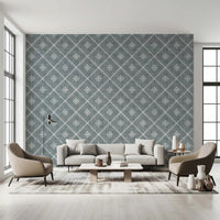 Boho Dotted Lattice Grunge Calming Blue Wallpaper⁠