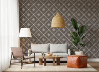 Boho Dotted Lattice Grunge Dark Bark Wallpaper⁠