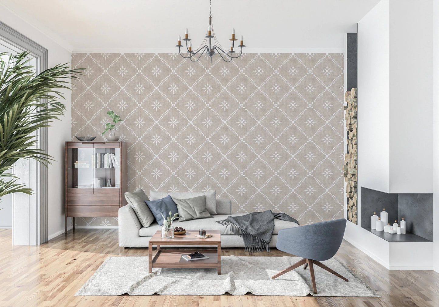 Boho Dotted Lattice Grunge Earthy Beige Wallpaper⁠