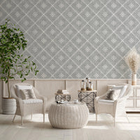 Boho Dotted Lattice Grunge Grey Clouds Wallpaper⁠