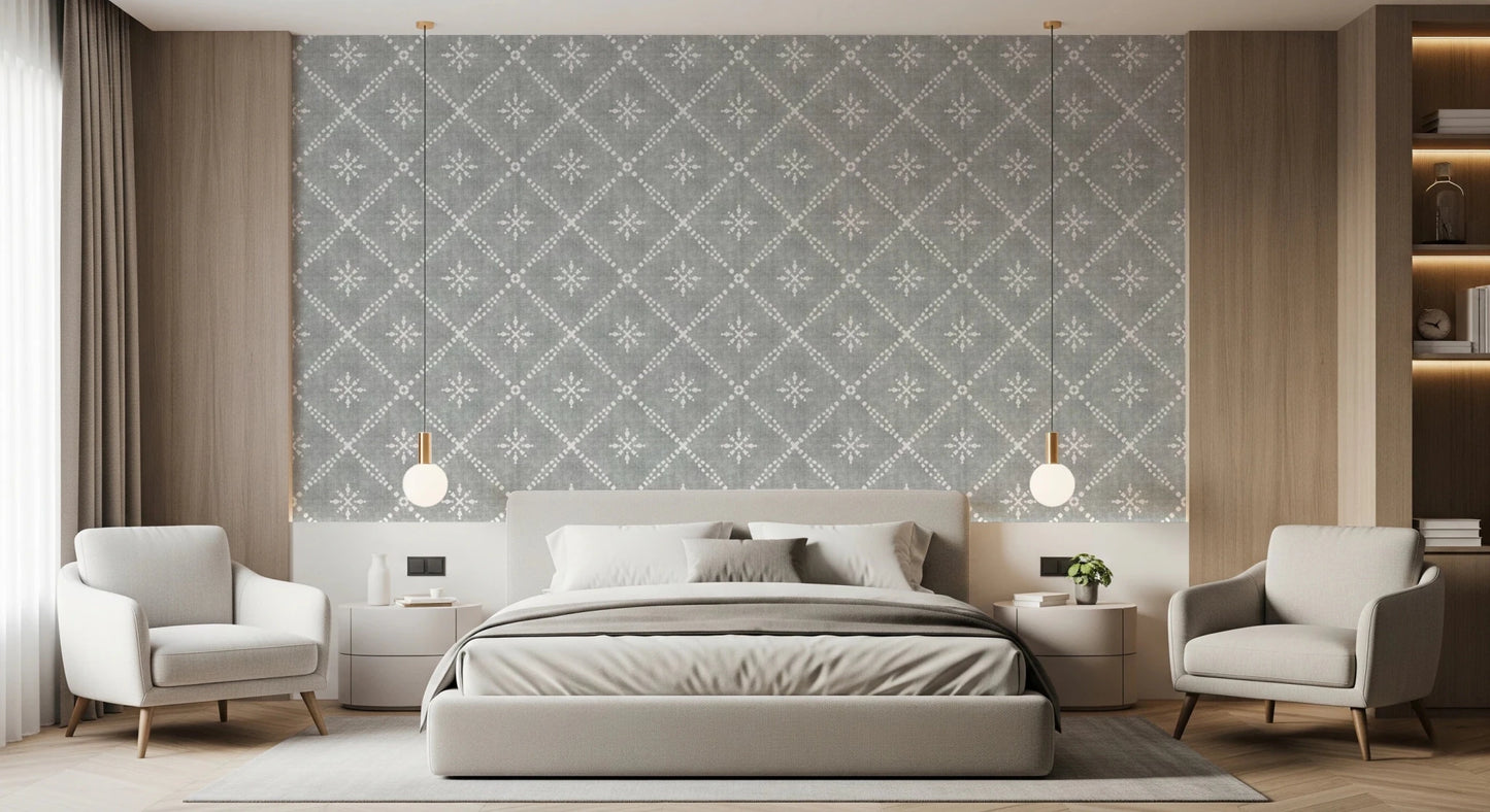 Boho Dotted Lattice Grunge Grey Clouds Wallpaper⁠