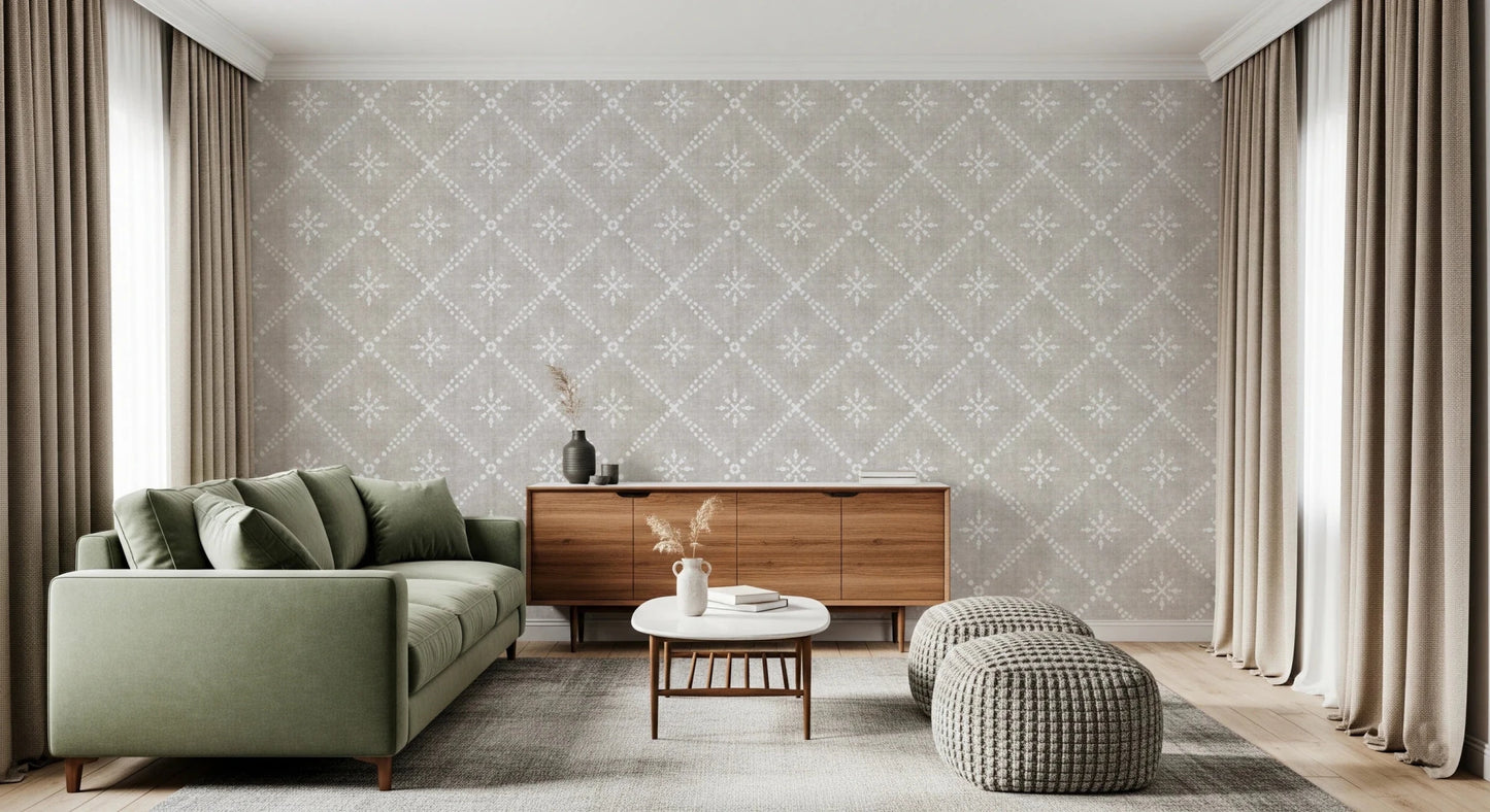 Boho Dotted Lattice Grunge Neutral Wallpaper⁠
