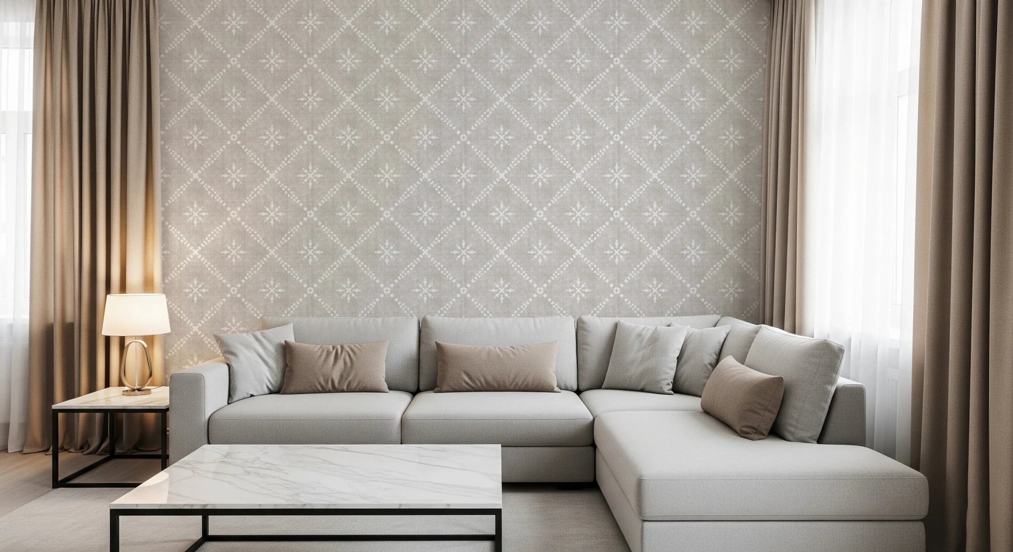 Boho Dotted Lattice Grunge Neutral Wallpaper⁠