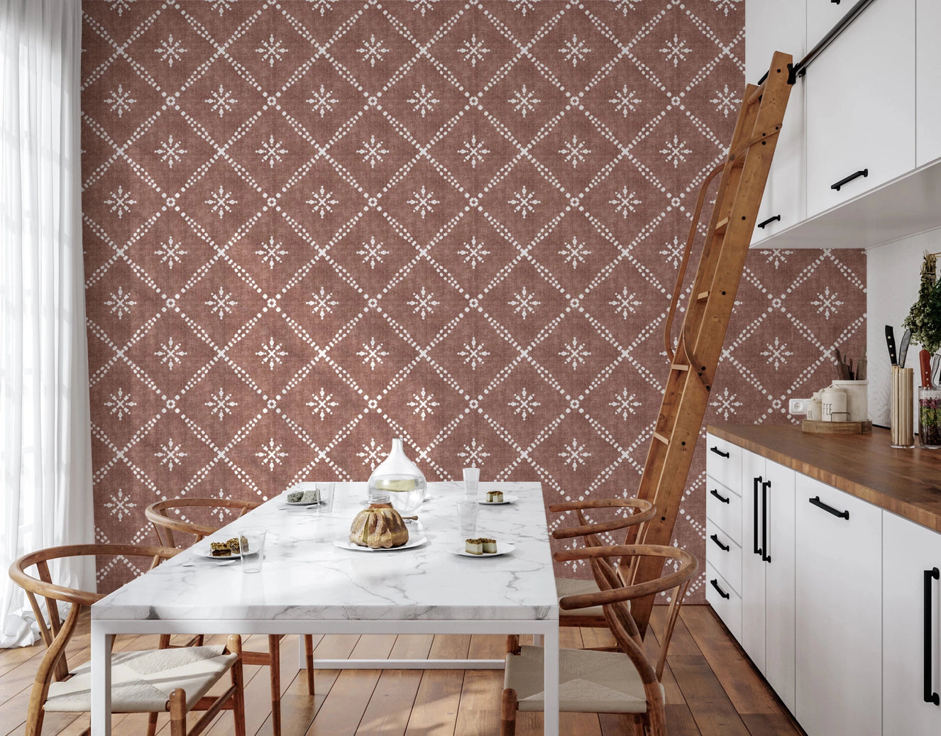 Boho Dotted Lattice Grunge Terracotta Red Wallpaper⁠