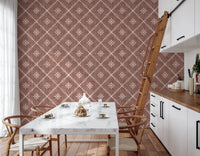 Boho Dotted Lattice Grunge Terracotta Red Wallpaper⁠