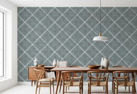 Boho Dotted Trellis Grunge Calming Blue Wallpaper⁠