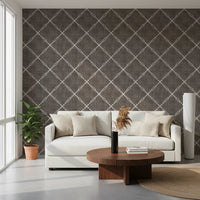 Boho Dotted Trellis Grunge Dark Bark Wallpaper⁠