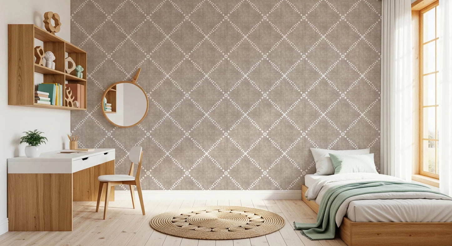 Boho Dotted Trellis Grunge Earthy Beige Wallpaper⁠