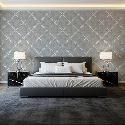 Boho Dotted Trellis Grunge Grey Clouds Wallpaper⁠