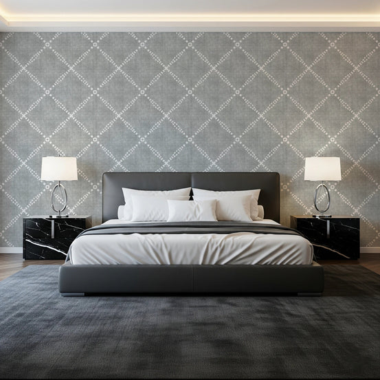 Boho Dotted Trellis Grunge Grey Clouds Wallpaper⁠