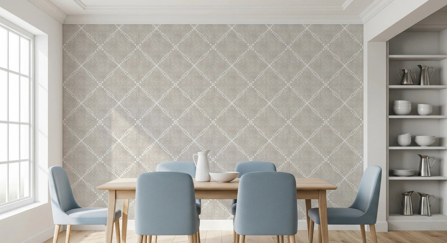 Boho Dotted Trellis Grunge Neutral Wallpaper⁠