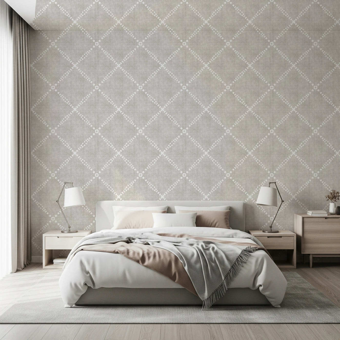 Boho Dotted Trellis Grunge Neutral Wallpaper⁠