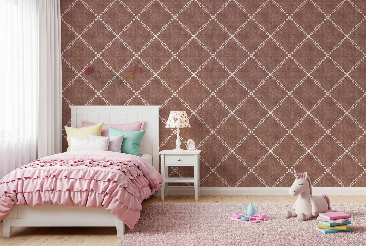 Boho Dotted Trellis Grunge Terracotta Red Wallpaper⁠