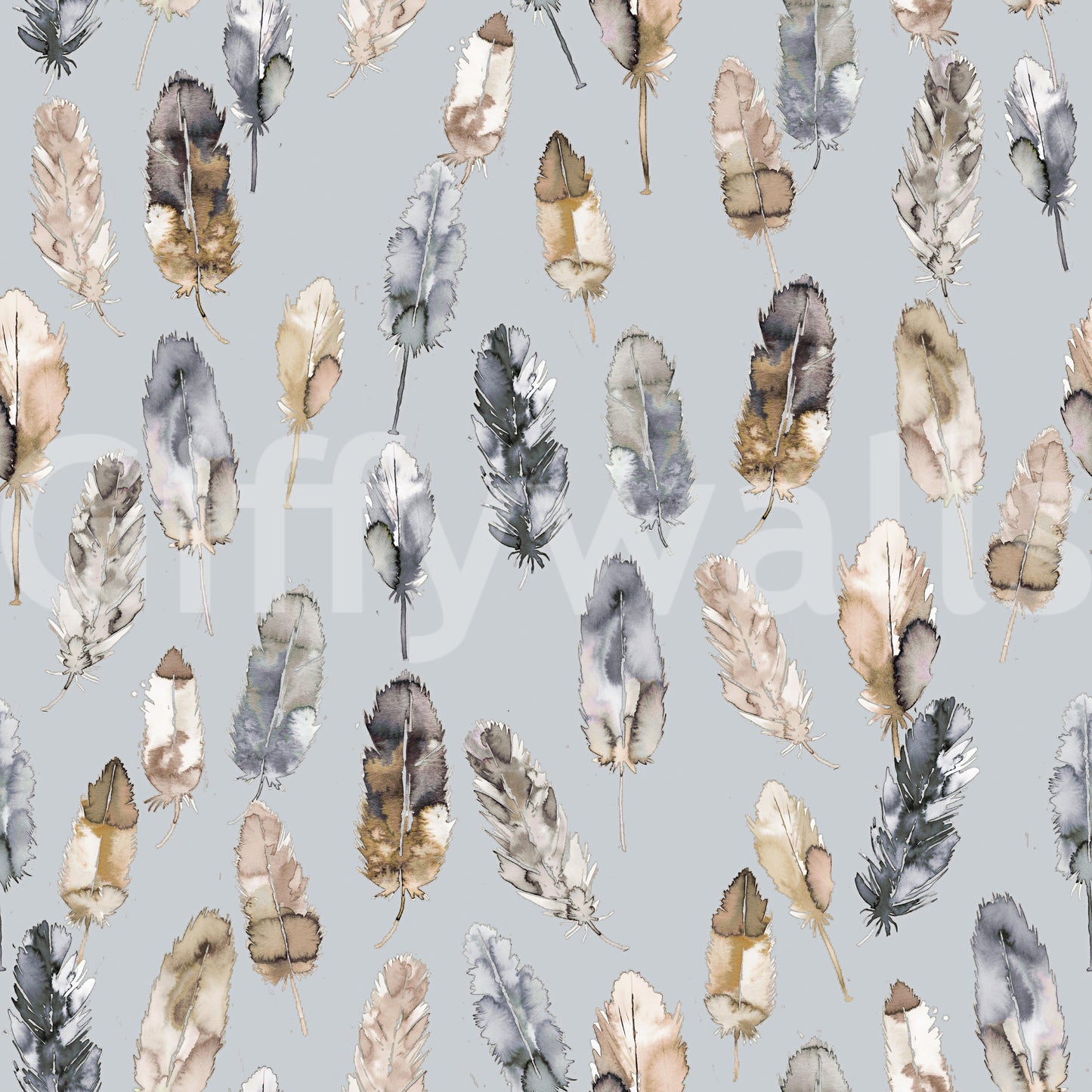 Boho Feathers Golden Silver Wallpaper⁠