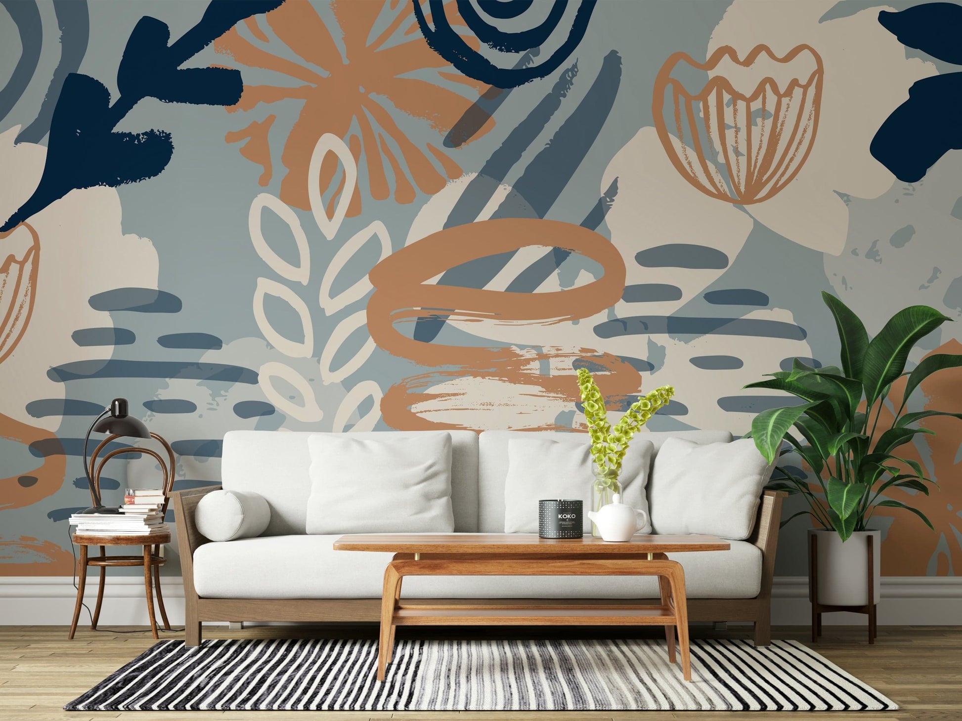 An artistic minimalist form mural for home decor.

