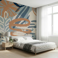 An artistic abstract pattern mural on minimalist wallpaper.

