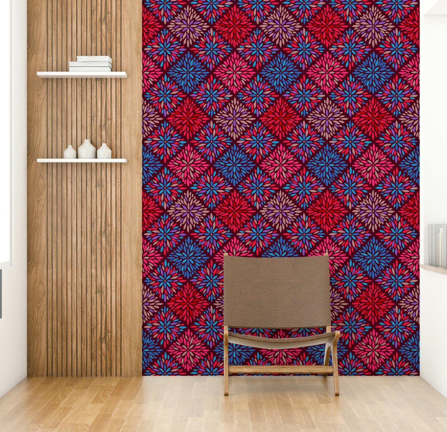 Dahlia Diamonds floral tile mural