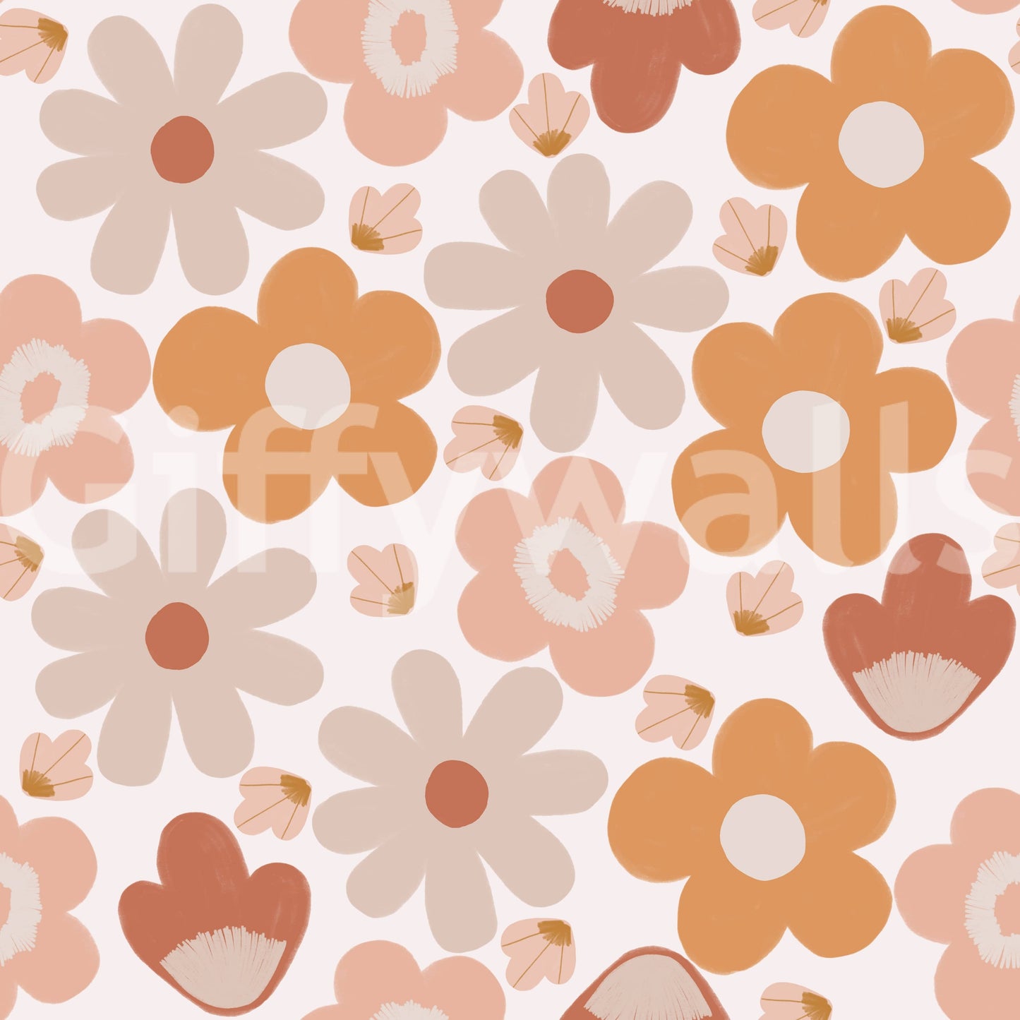A charming boho wallpaper featuring simple hand-drawn florals in warm vintage hues.